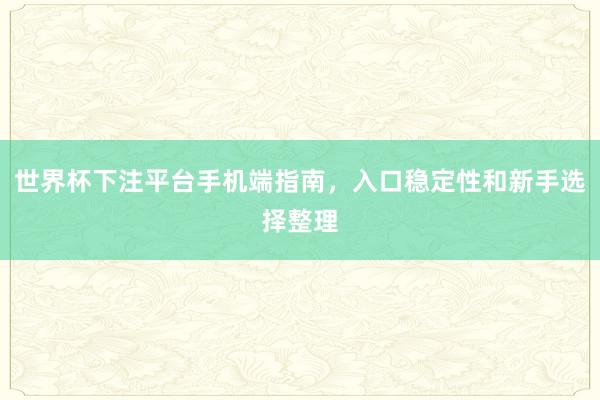世界杯下注平台手机端指南，入口稳定性和新手选择整理