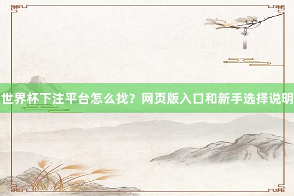 世界杯下注平台怎么找？网页版入口和新手选择说明